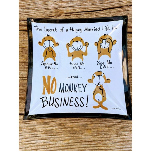 Vintage See Hear See no Evil Monkey Trinket Dish - Picture 2 of 8